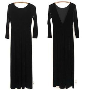 Desir Couture Black Velvet Long Sleeve Maxi Dress Bridesmaid Deep V Size Small